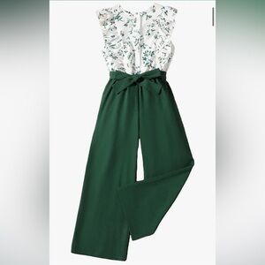 Elegant Green Jumpsuit with Floral Top